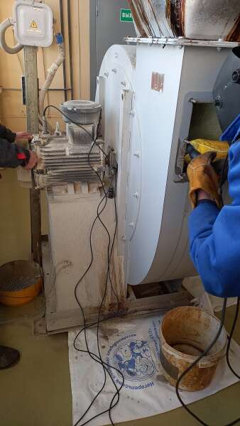 Динамическая балансировка вентилятора с электродвигателем 45 кВт, 1500 об/мин.